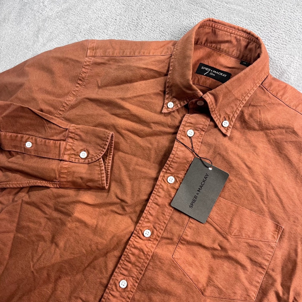 Spier & Mackay Burnt Orange Garment Dyed Oxford Slim Fit Shirt Mens 15 RY-3060